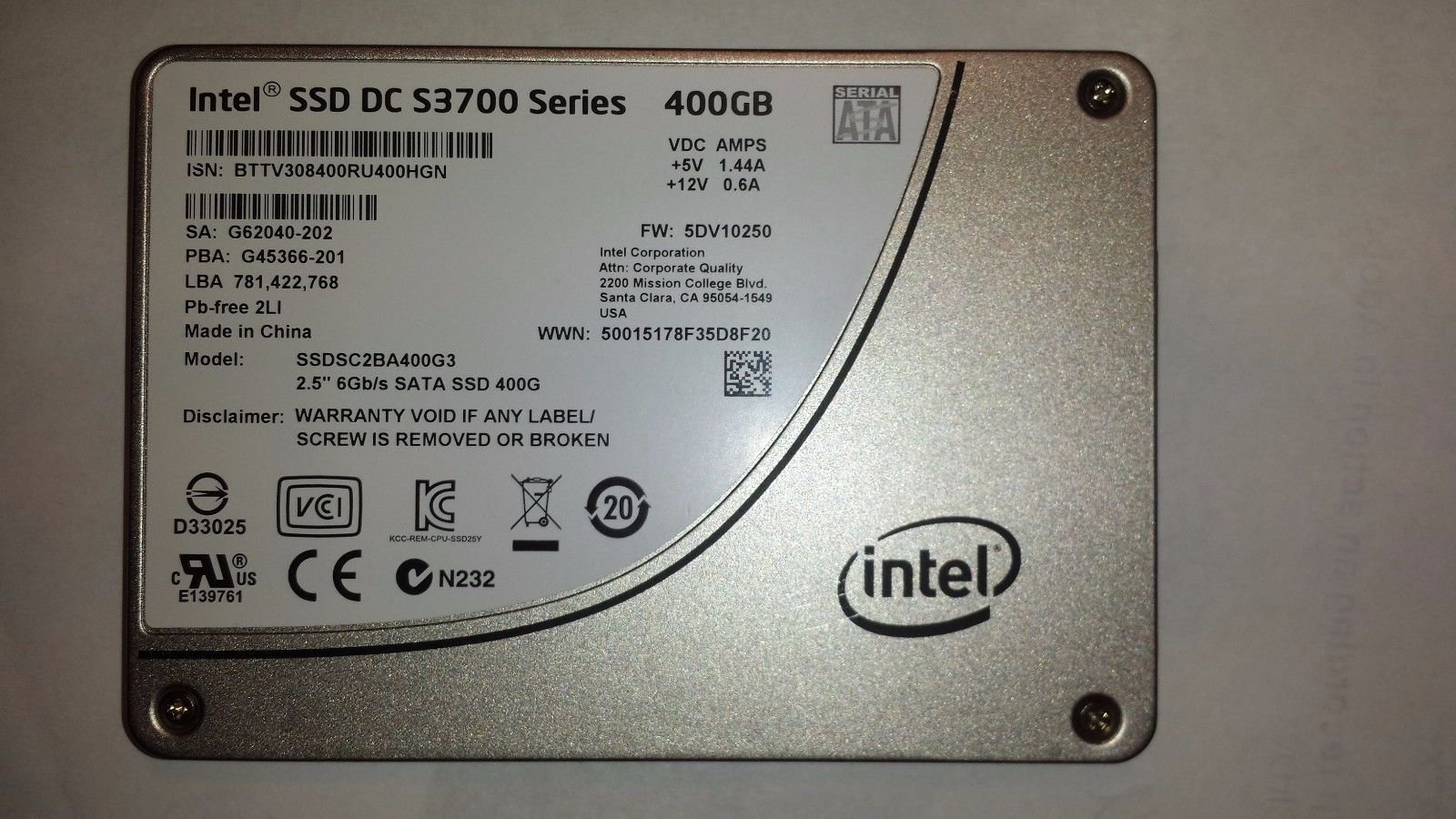 Amazon.com: Intel SSDSC2BA400G3 DC S3700 400 GB 2.5INCH - OEM