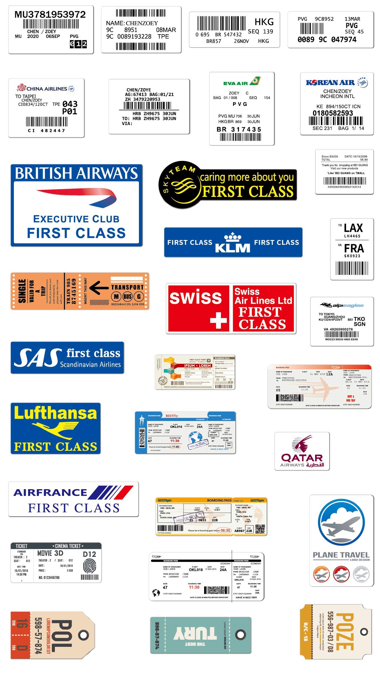 Amazon.co.jp: 30枚 航空チケットステッカーセット 航空会社防水シール
