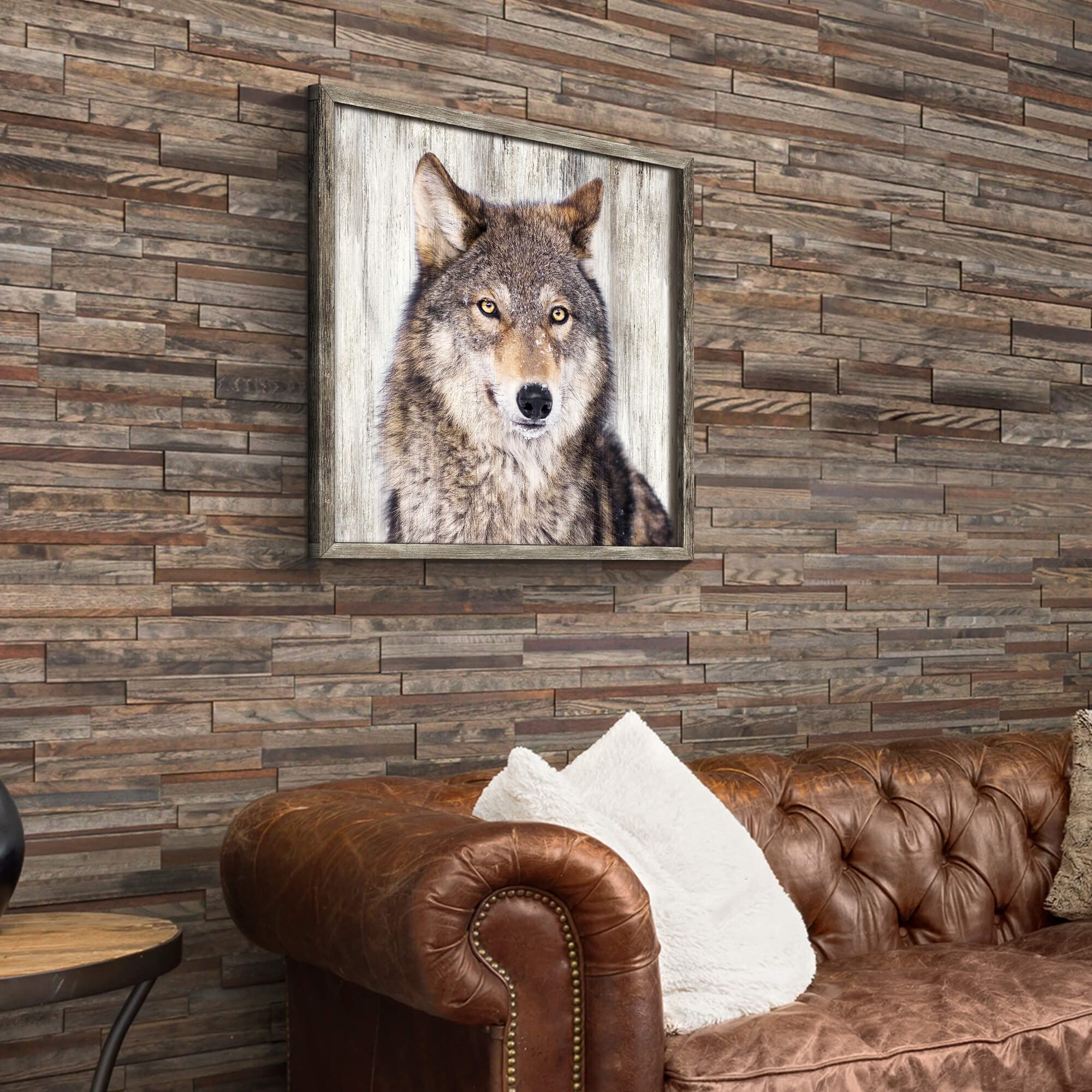 Amazon.co.jp: ベージュ オオカミ 絵 壁飾り:木製フレーム入り 動物画