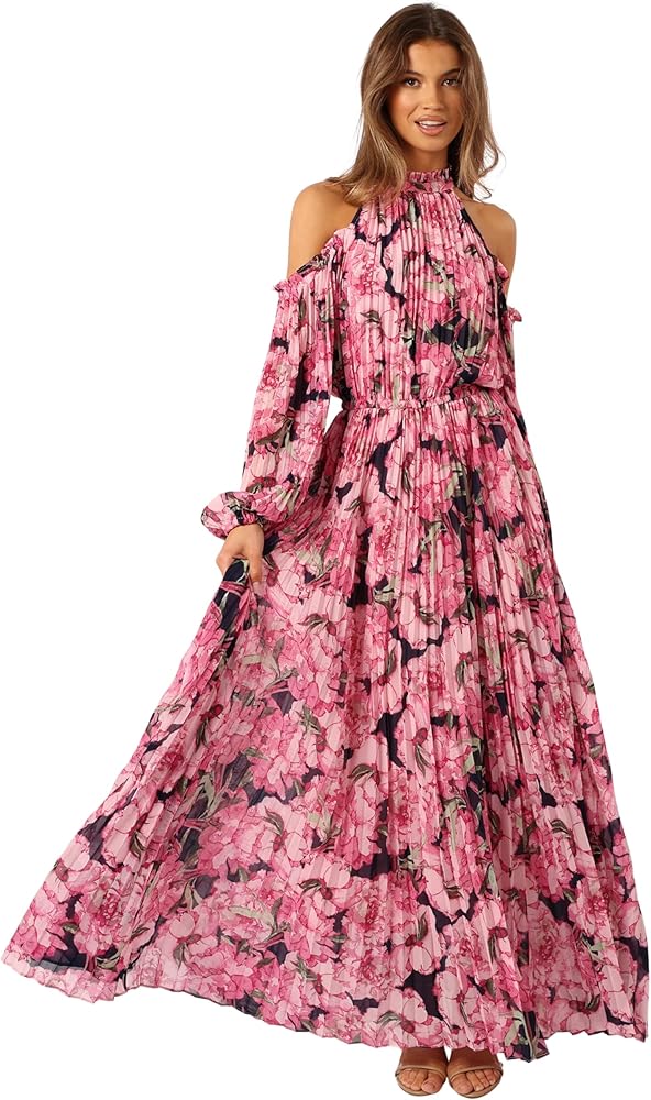 Petal & Pup Hilary Pleated Maxi Dress - Pink Floral XS at Amazon