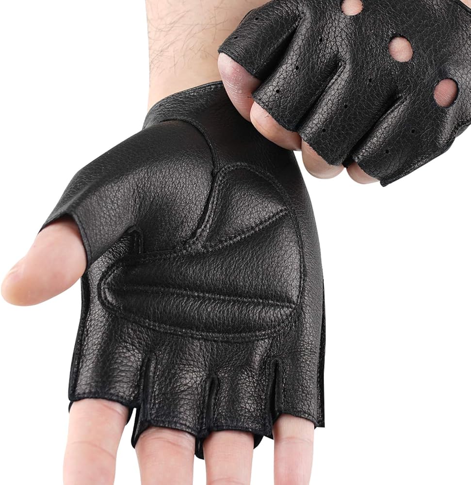 Amazon | [GSG] 鹿革 ドライビンググローブ メンズ 革 手袋 半指