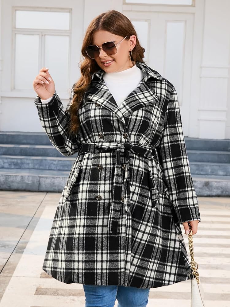 Amazon.com: Hanna Nikole Plus Size Wool P-Coat with Belt Double
