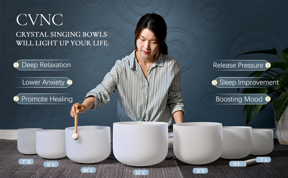 Amazon.com: CVNC 432Hz 7-12 Inch Crystal Singing Bowl Set of 7