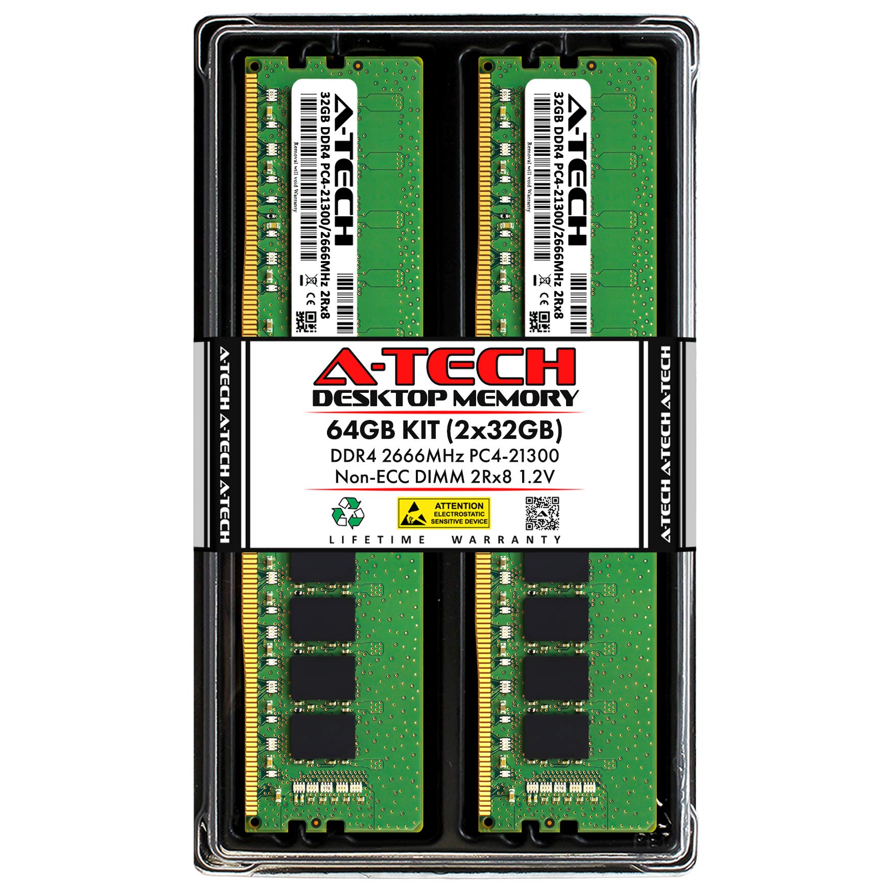 A-Tech 64GB (2x32GB) DDR4 2666 MHz UDIMM PC4-21300 (PC4-2666V