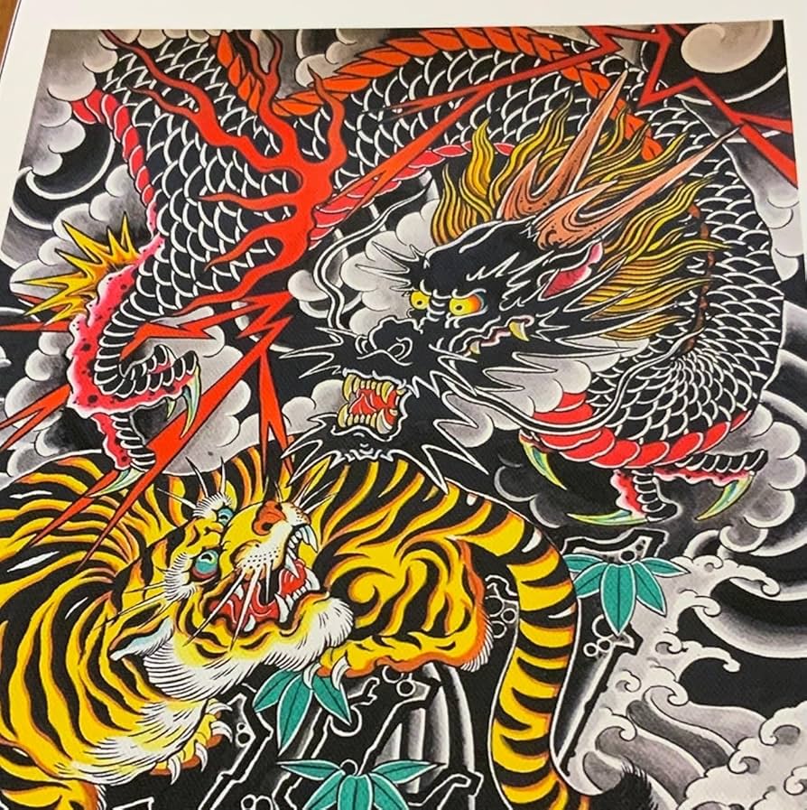 Amazon.co.jp: アメリカンタトゥー タイガー 虎 龍 刺青 ポスター