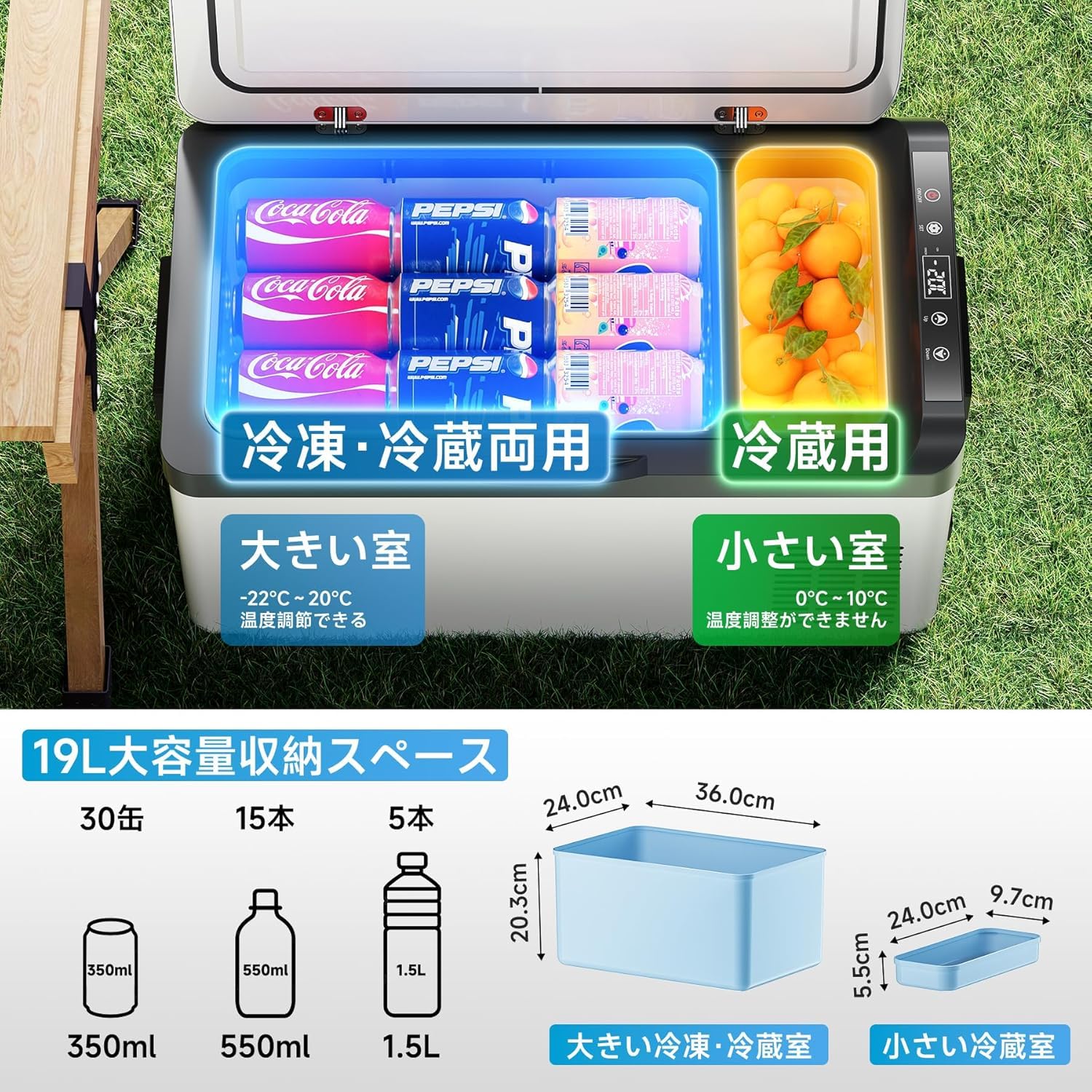 Amazon.co.jp: 車載冷蔵庫 ポータブル冷蔵庫 急速冷凍 19L -22℃～20