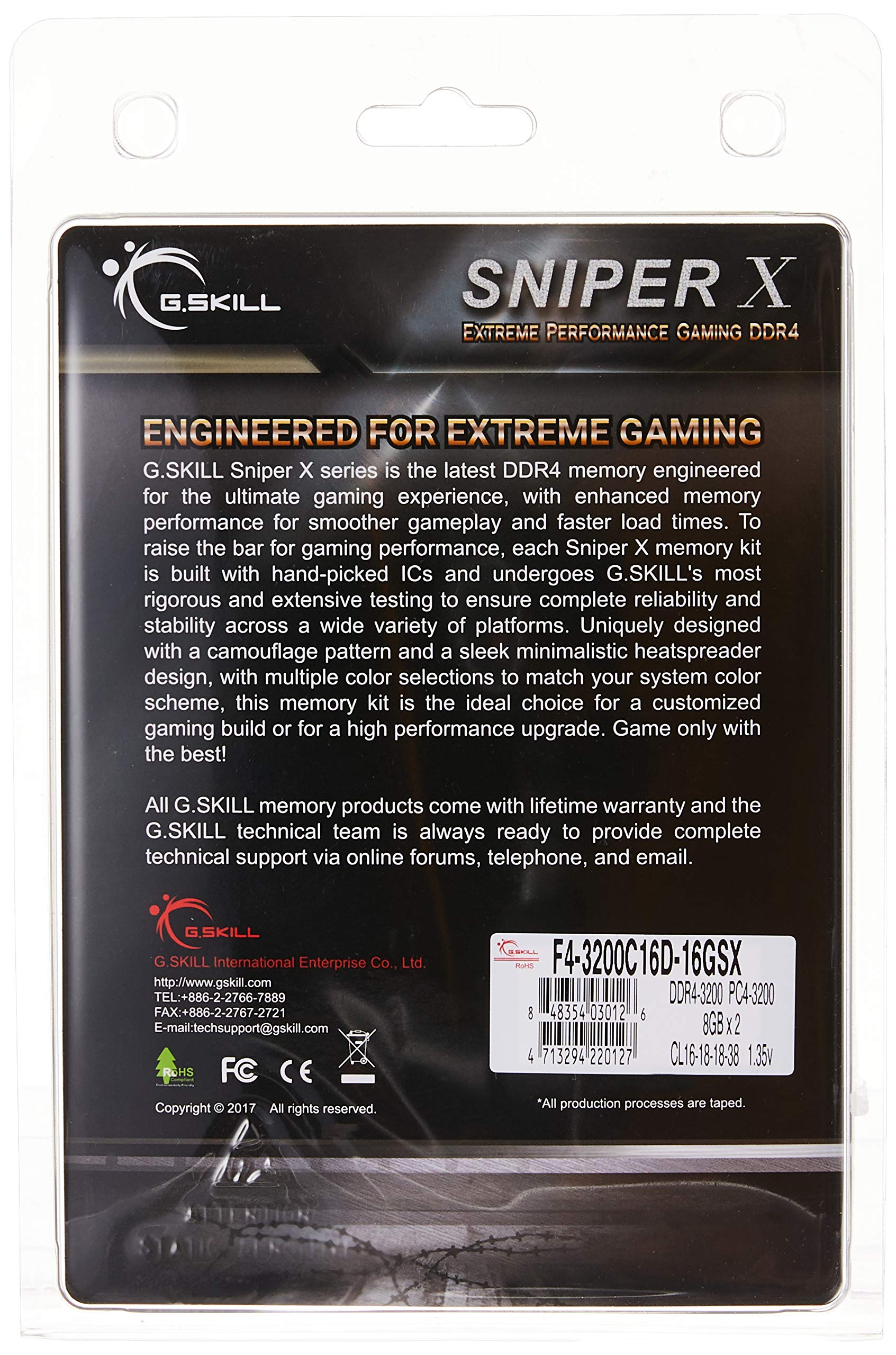 G.Skill Sniper X Series 16GB/2 X 8GB 288-Pin PC4-25600/DDR4 3200