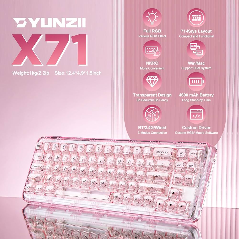Amazon | YUNZII X71 メカニカルゲーミングキーボード 透明キー
