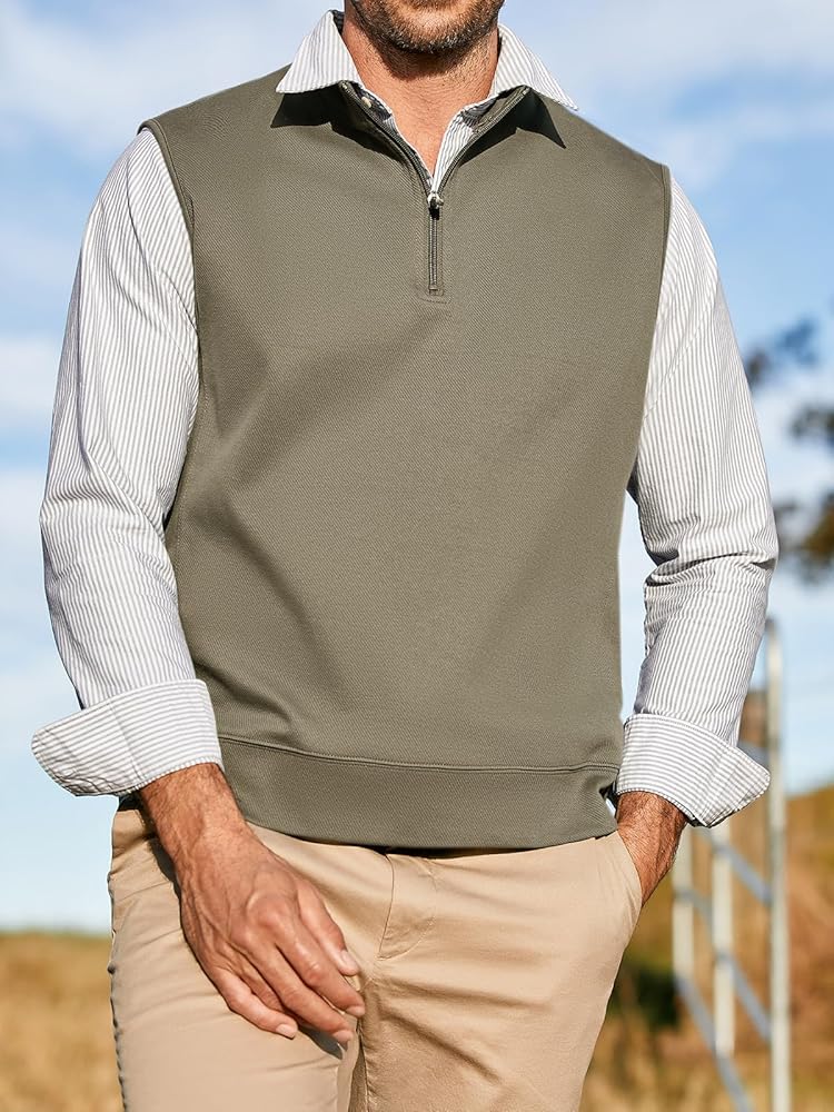 Makkrom Mens Quarter Zip Sleeveless Golf Vest Pullover Stand