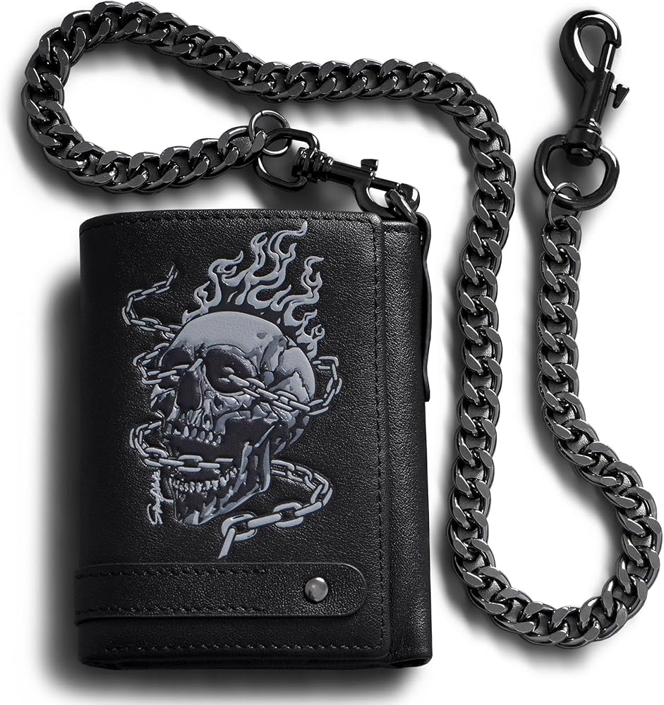 Amazon.com: skneephate Men's Wallet With Chain Skull Trifold
