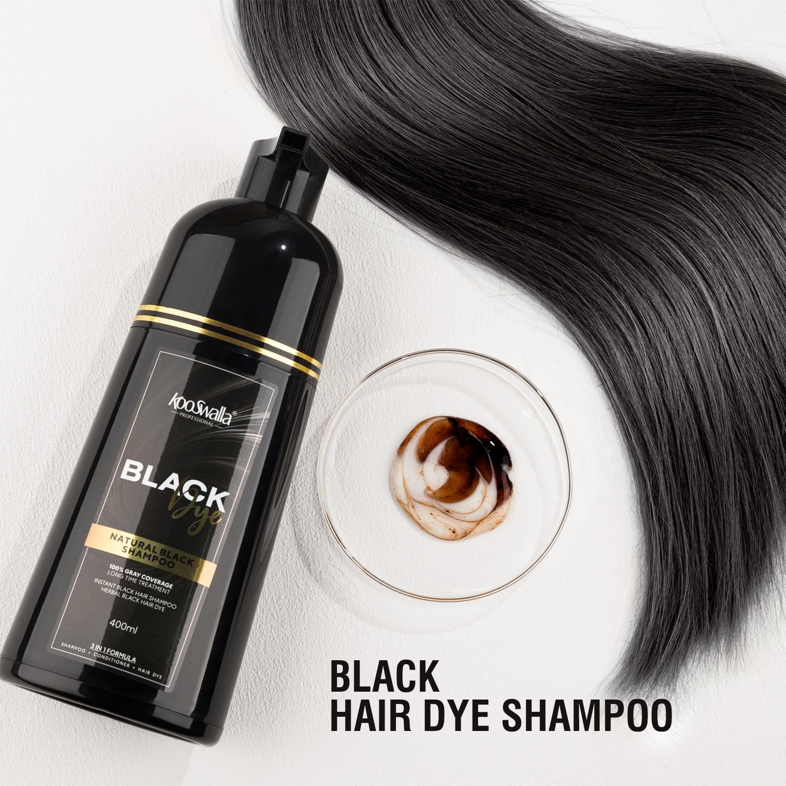 Amazon.com : KooSwalla Black Hair Dye Shampoo for Women Men, 3 in