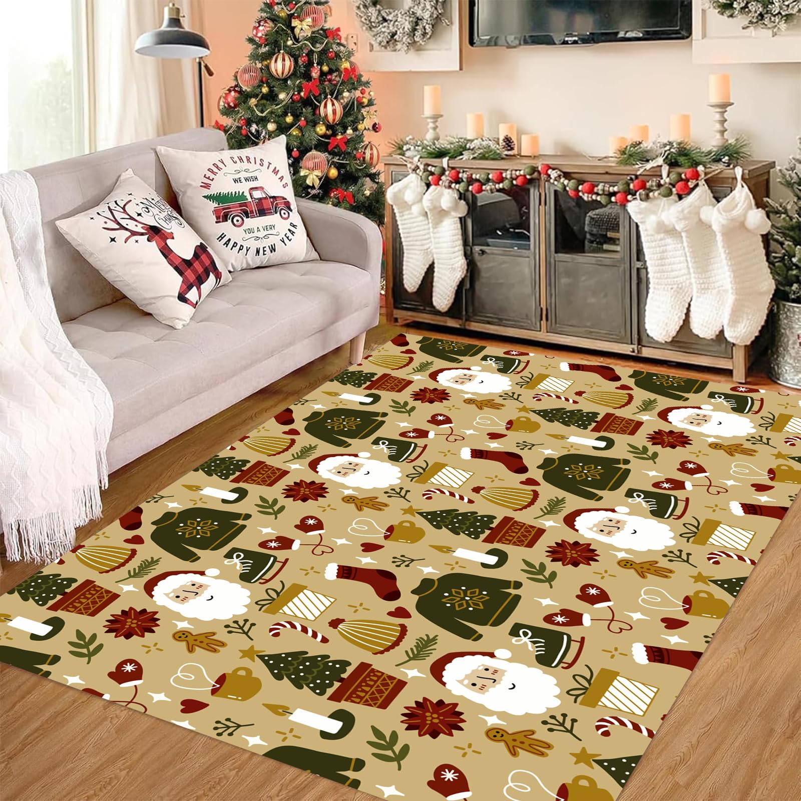 Amazon.com: Vintage Christmas Carpet Winter Holiday Pattern Area