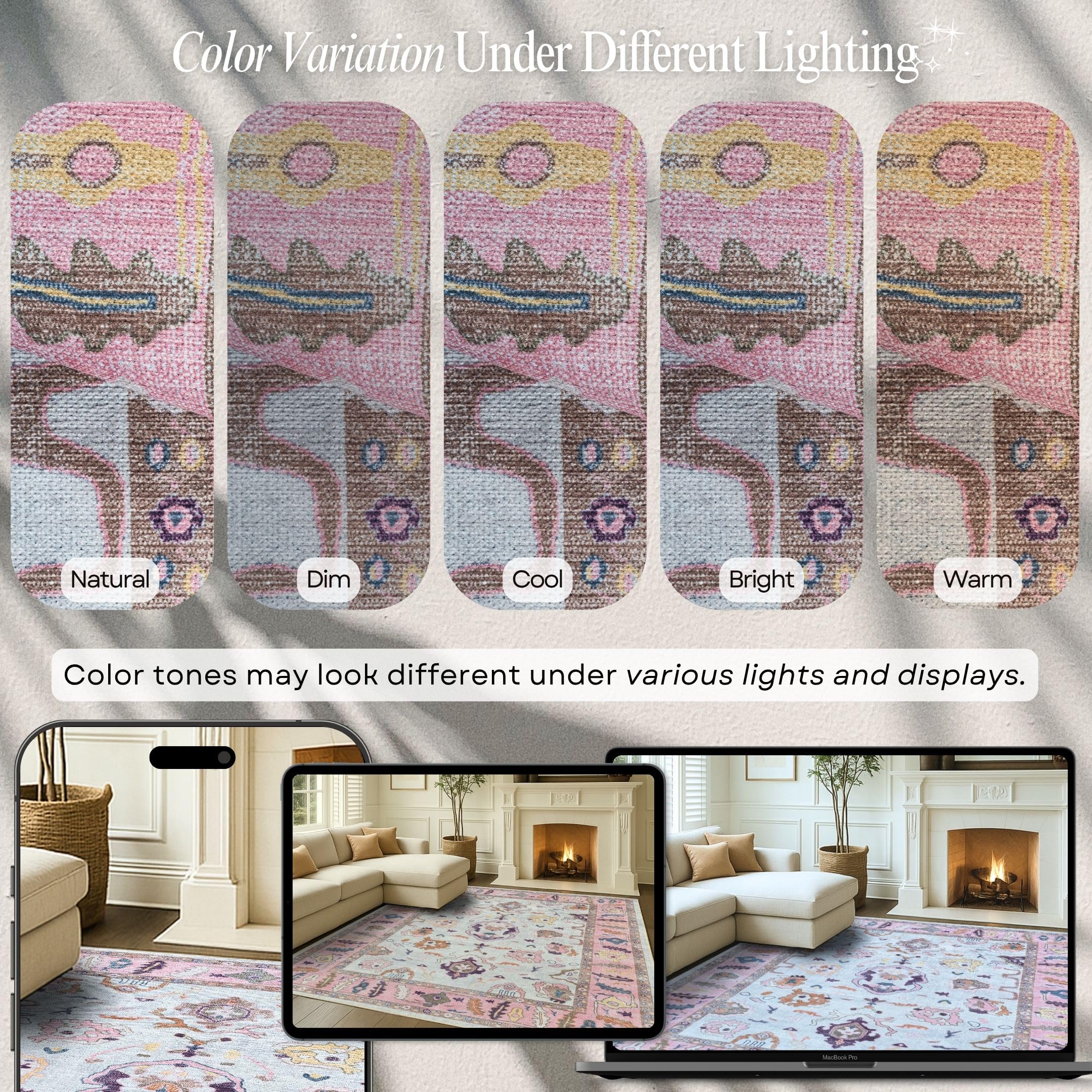 Amazon | Fame Rugs ピンク ベージュ モダン ウシャク ラグ 9x12