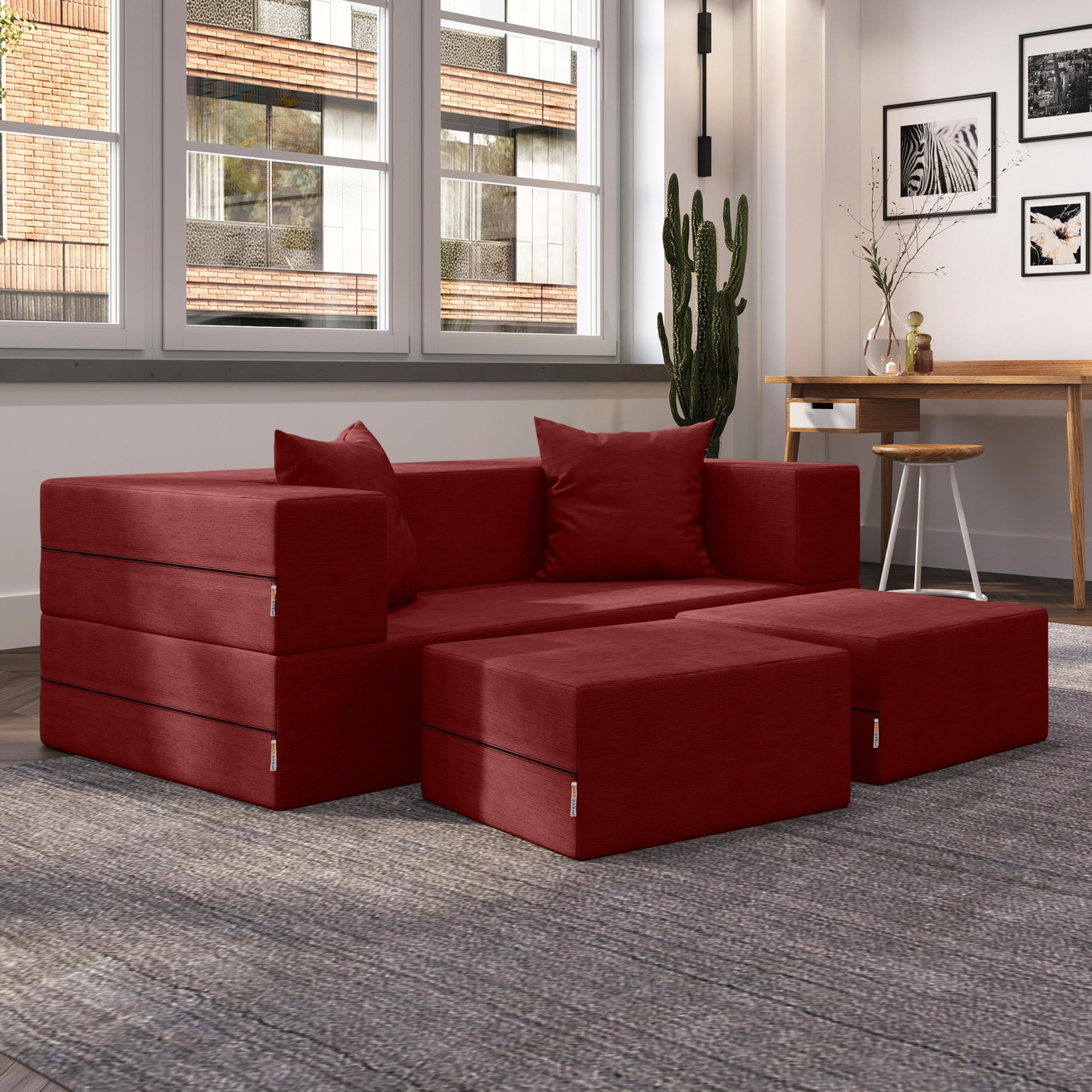 Amazon.com: Jaxx Zipline Convertible Sleeper Loveseat & Ottomans