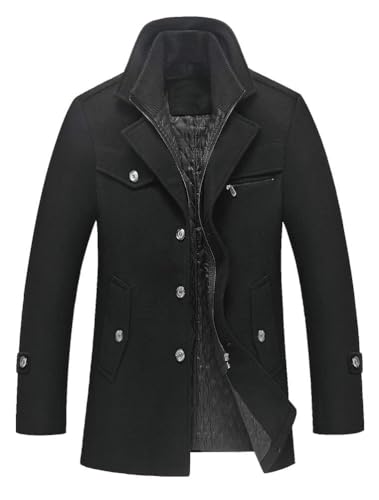 Lavnis Men's Winter Wool Coats Slim Fit Single Breasted Trench