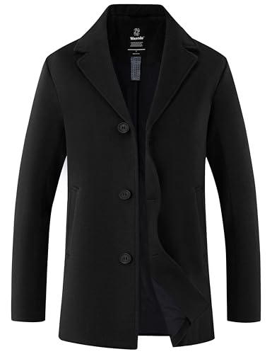 wantdo Men's Lapel Collar Pea Coat Single Breasted Peacoat Winter