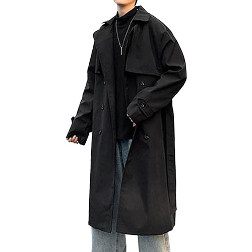 Man's Double Breasted Trench Coat Oversized Casual Windbreaker