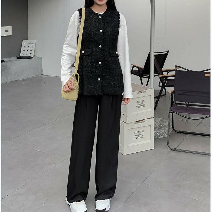 一部即納 2color ペプラム パール ボタン ツイード ジレ | LiLiRena