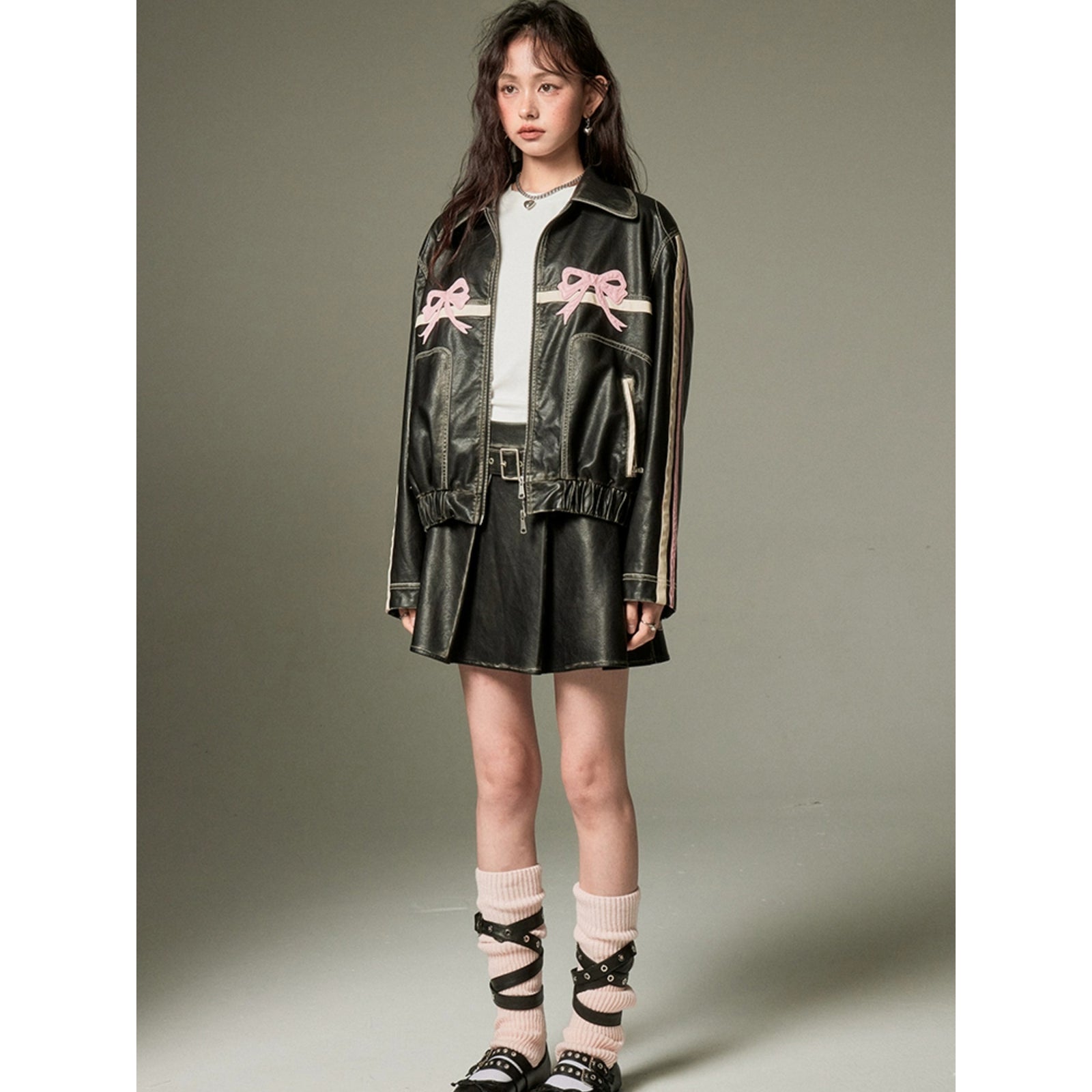 Retro Leather Jacket with Ribbon – ManusMachina