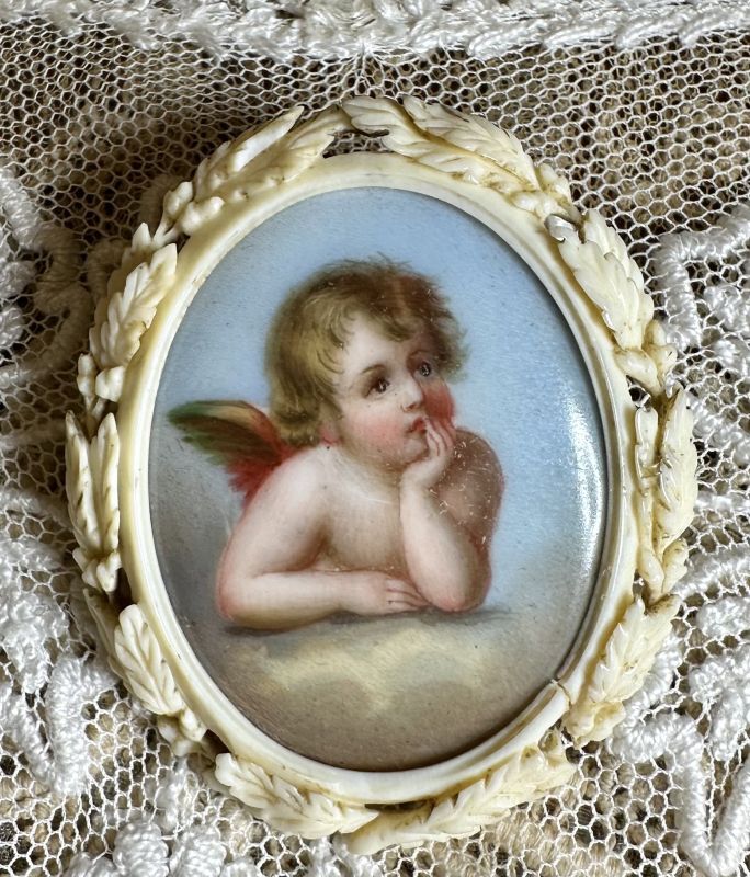 2人の天使のメダイヨン エンジェル フランスアンティーク エクリュ