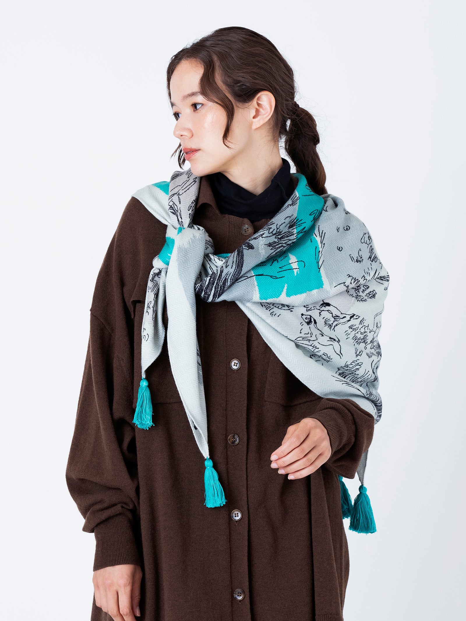 ウールシルクストールヘリンボーン織タッセル付き120＞レディ – manipuri