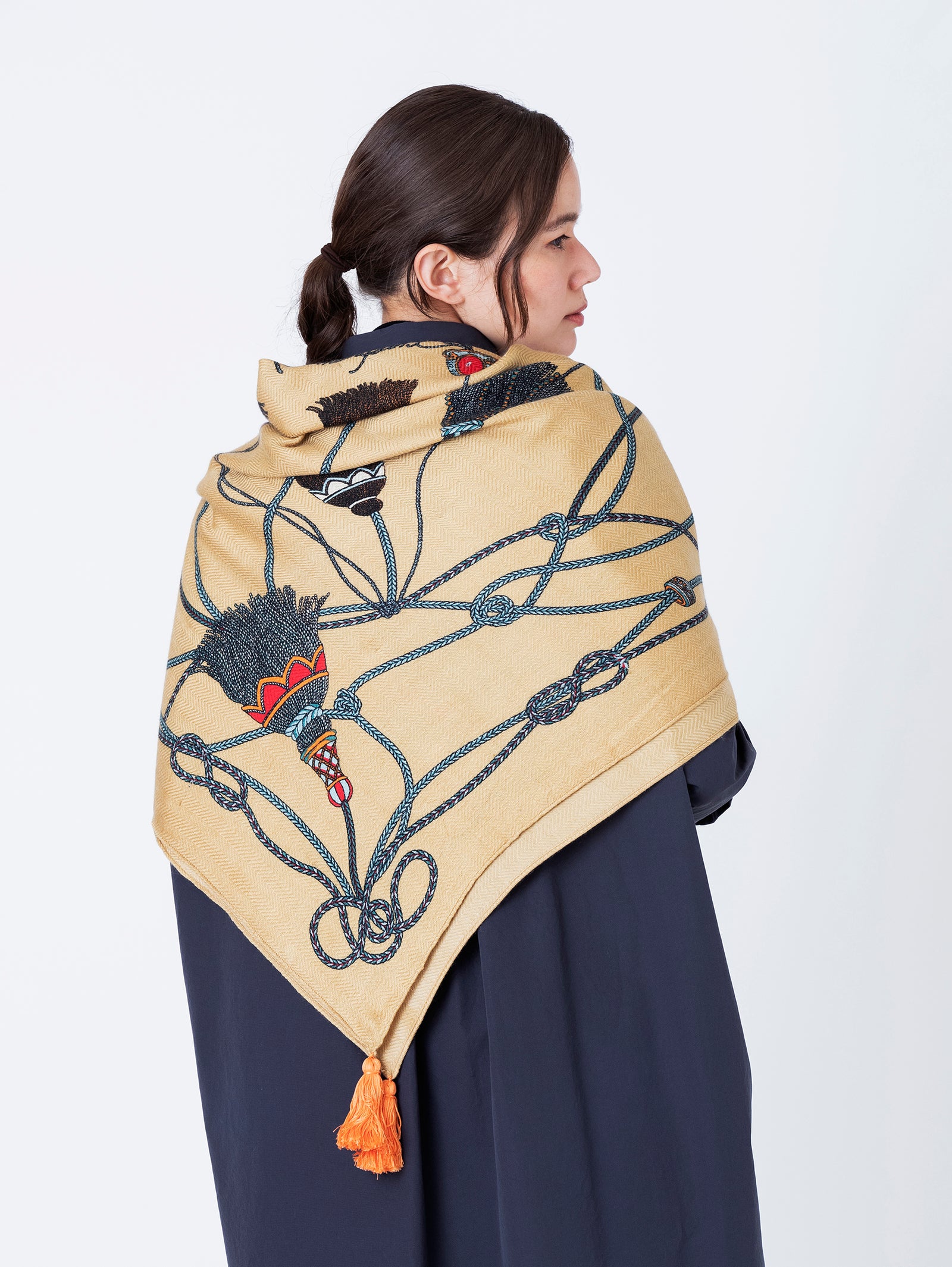 ウールシルクストールヘリンボーン織タッセル付き120＞ブレード