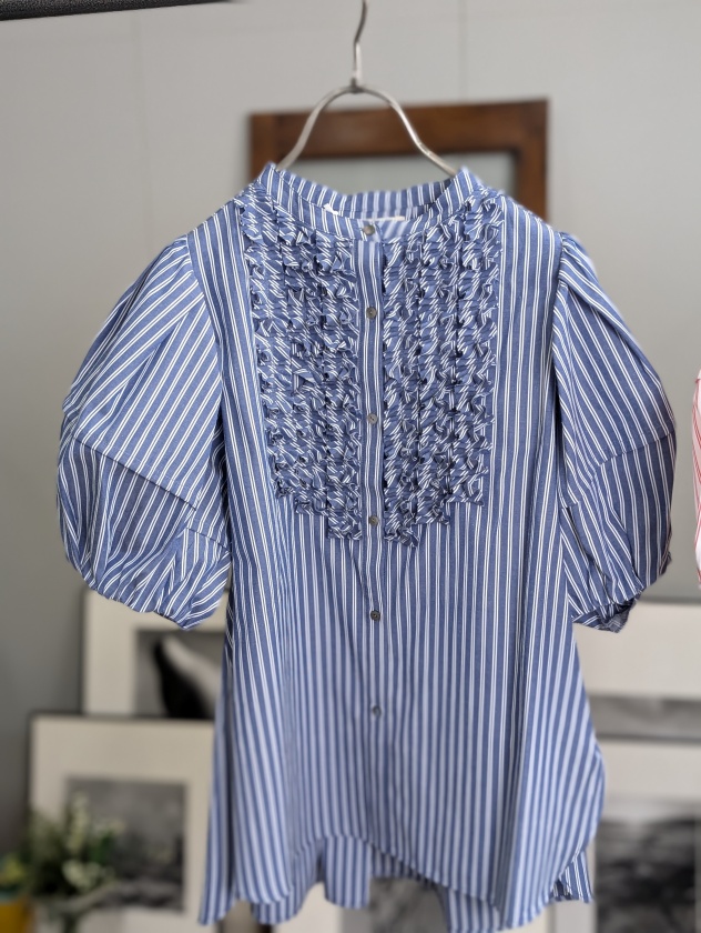 MARILYN MOON】マリリンムーン ストライプタックフリルブラウス modern