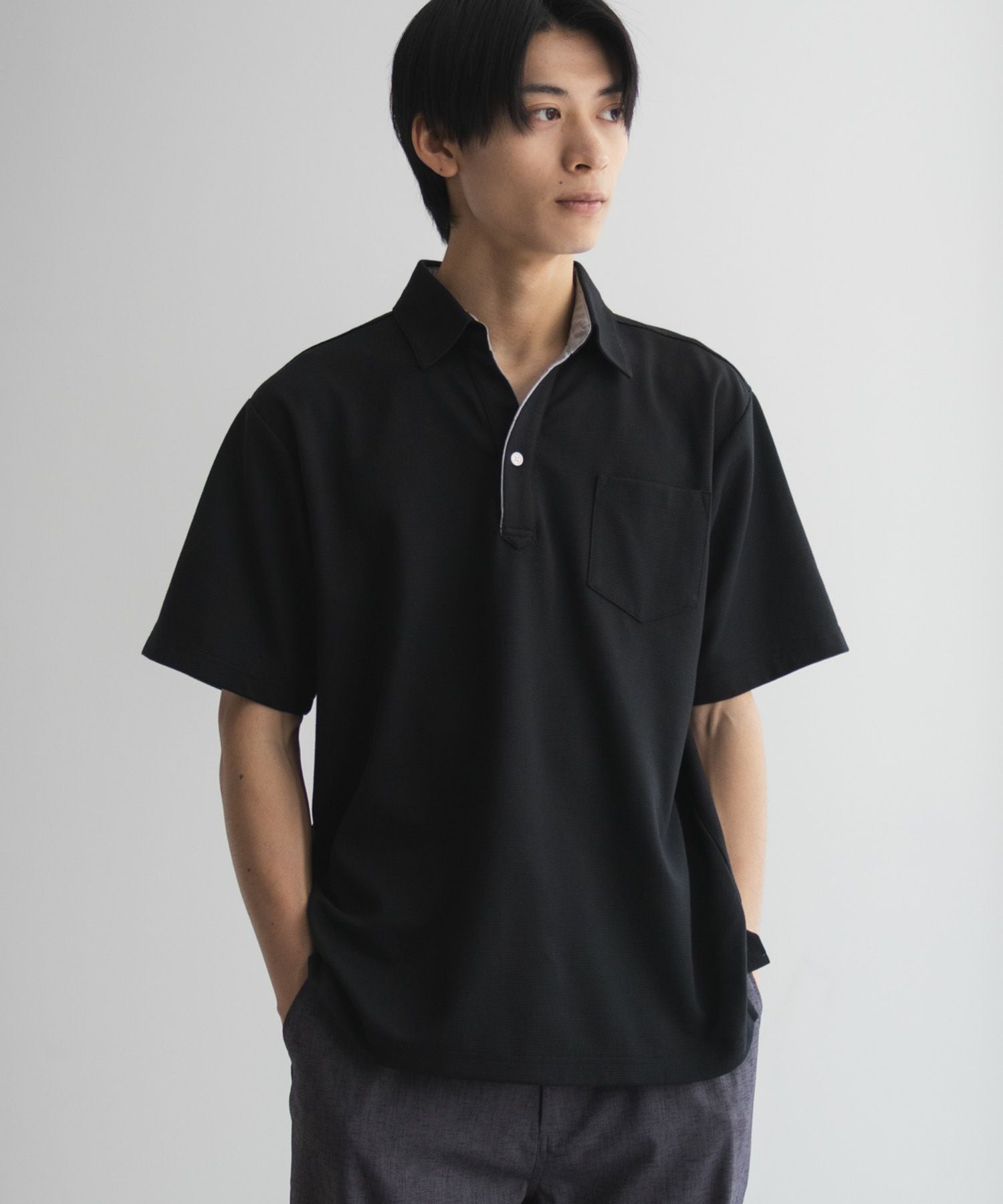 NAVY SARARI リップルスキッパーポロシャツ メンズ