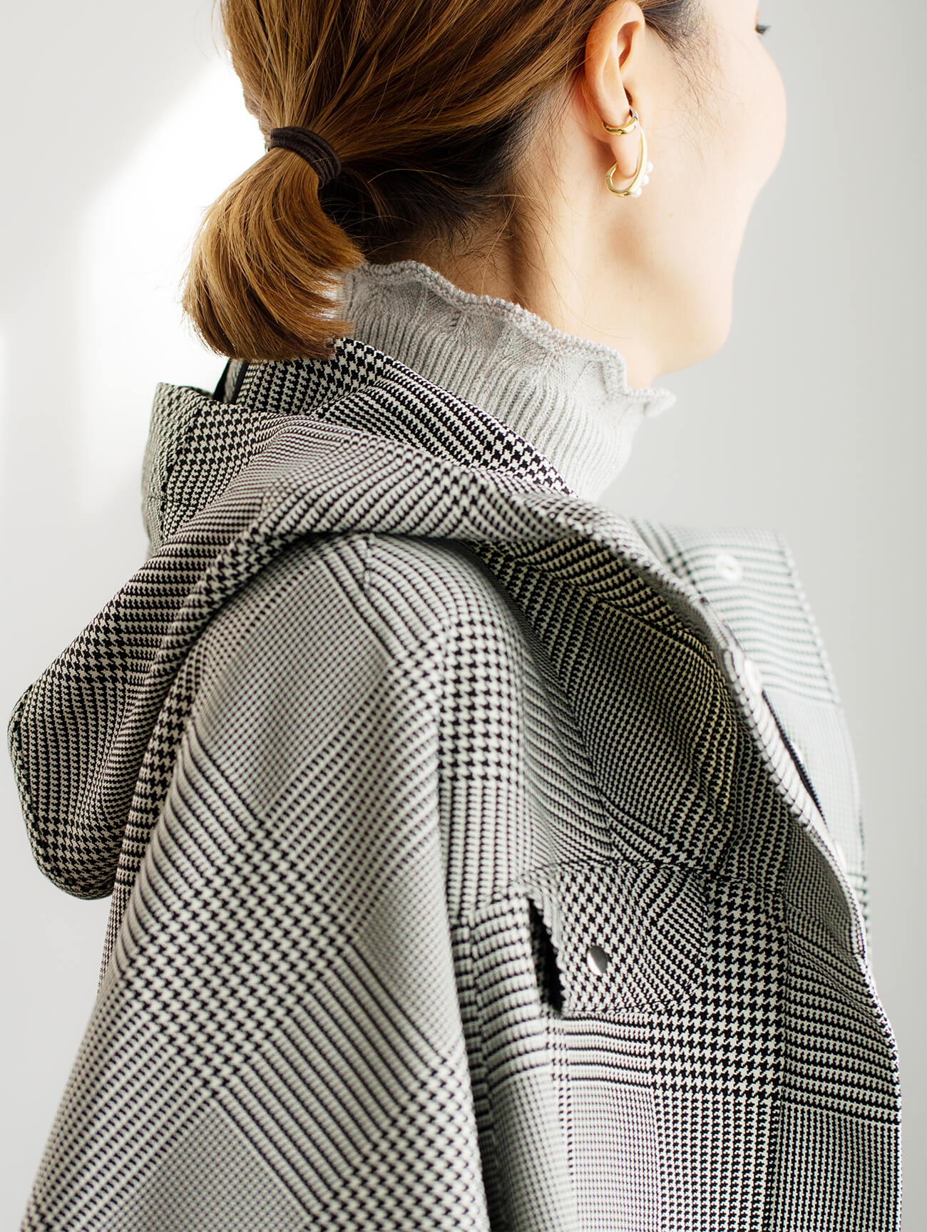 極美品ジャーナルスタンダード ウール100 グレンチェック ノーカラー