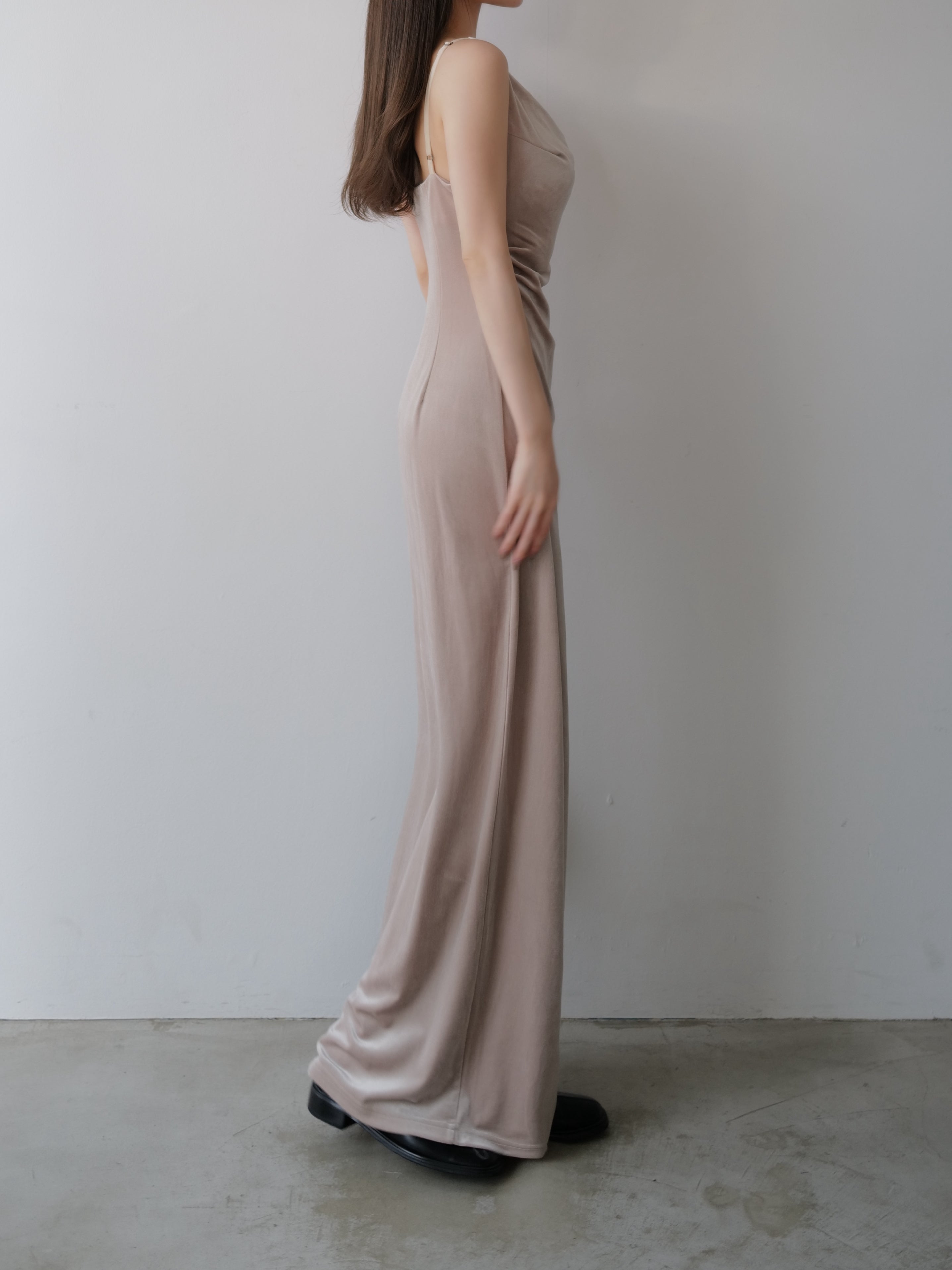velour asymmetry drape cami dress – célon