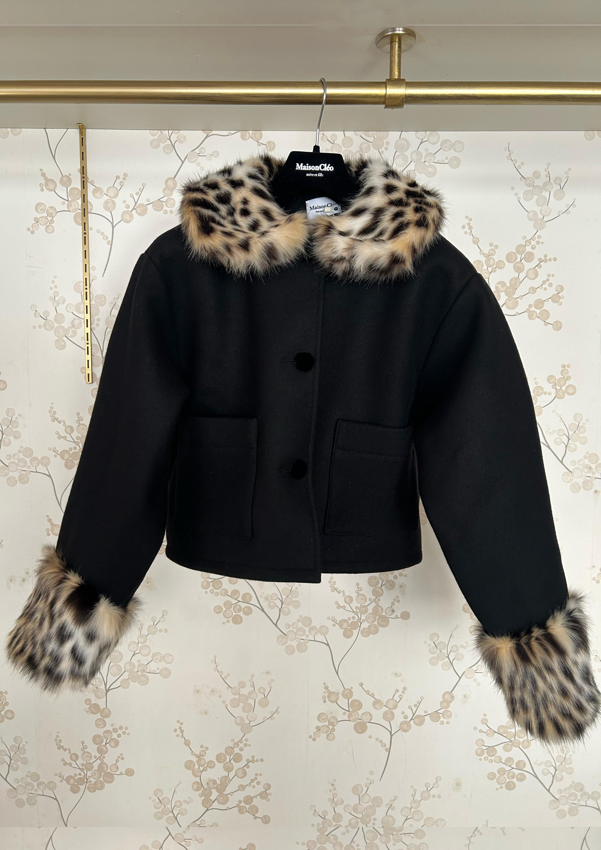 Leopard faux-fur black wool ESTELLE jacket – Maisoncleo