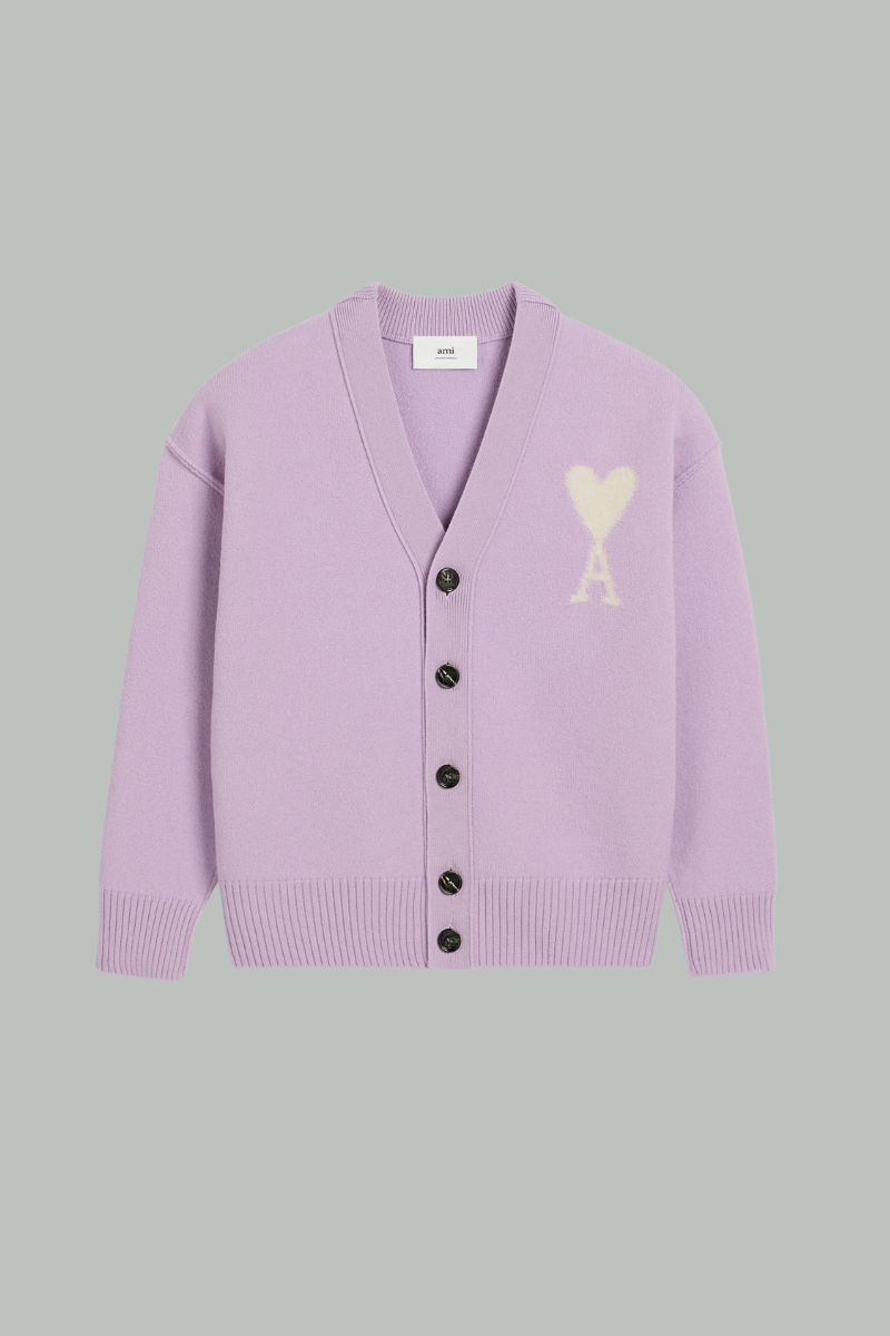 Ami of heart purple wool cardigan - Lilas - AMI PARIS