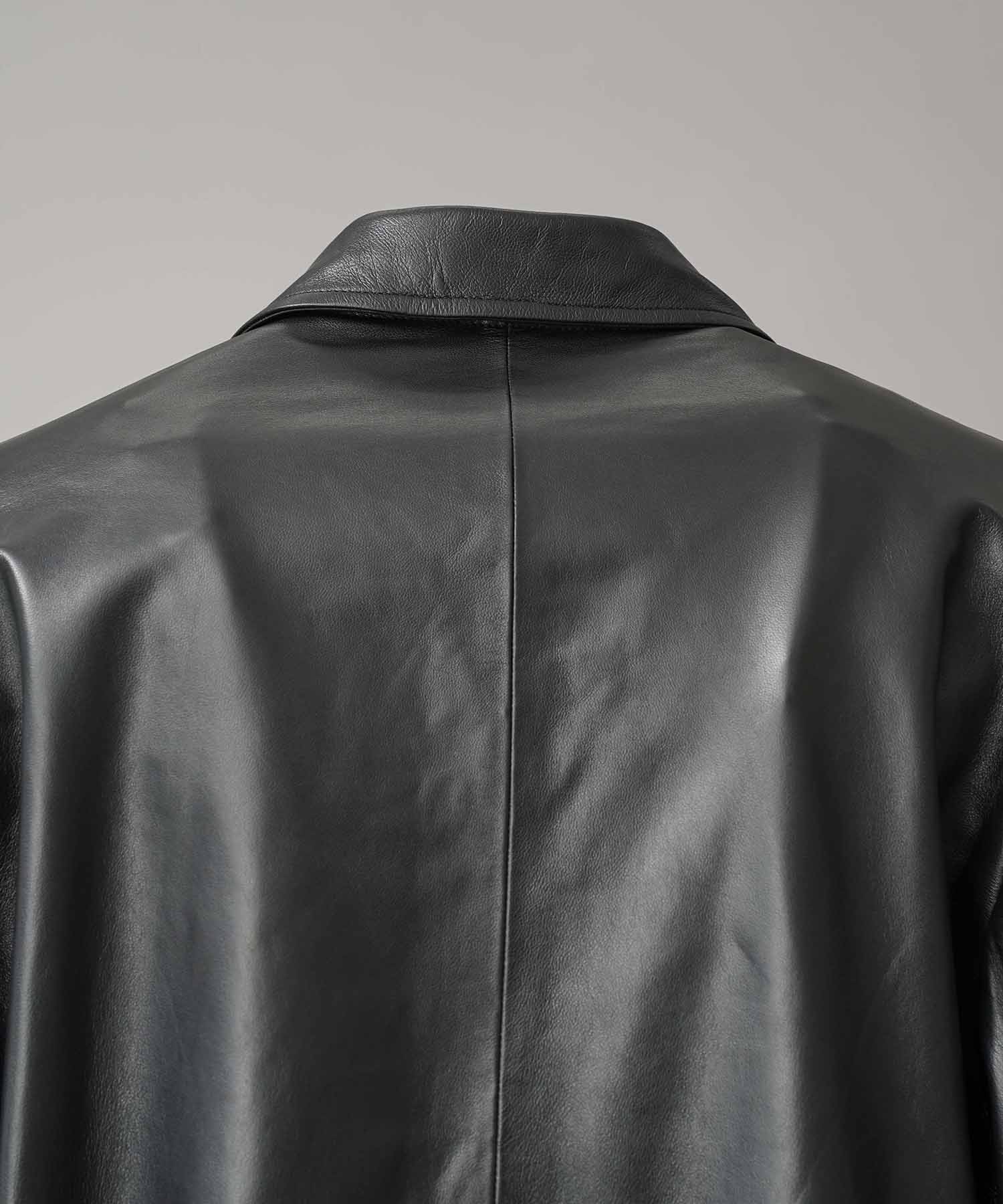 Sheep Leather Peaked Lapel Semi-Double Tailored Jacket