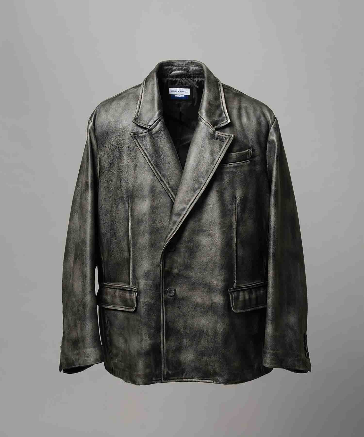 Sheep Leather Peaked Lapel Semi-Double Tailored Jacket