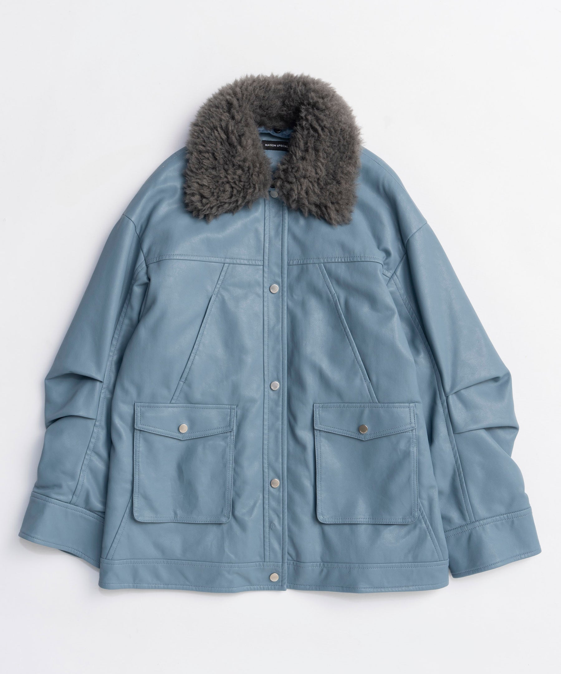 SALE】Fur Collar Vegan Leather Middle Blouson