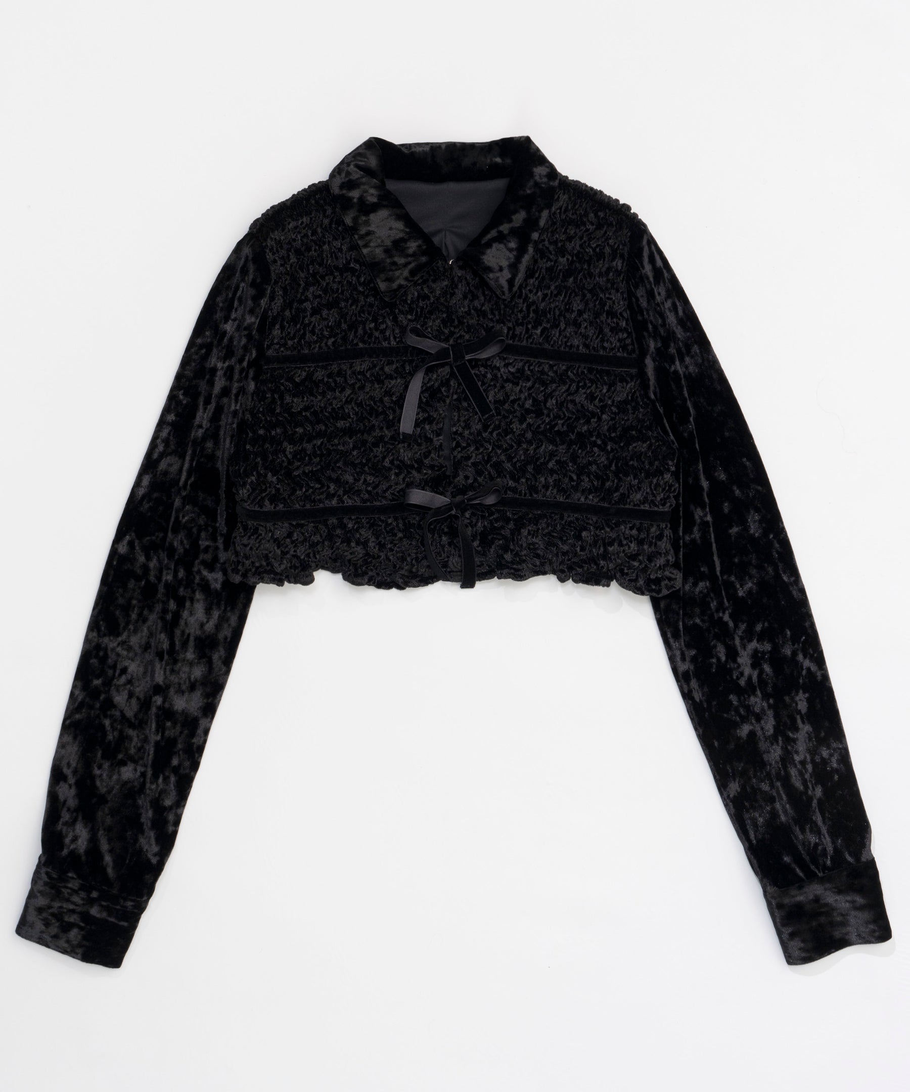 SALE】Shirring Velor Ribbon Blouse