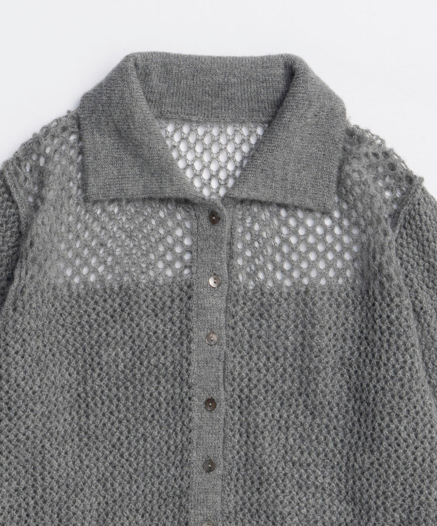 Tulle Shirt Layered Polo Knit Cardigan