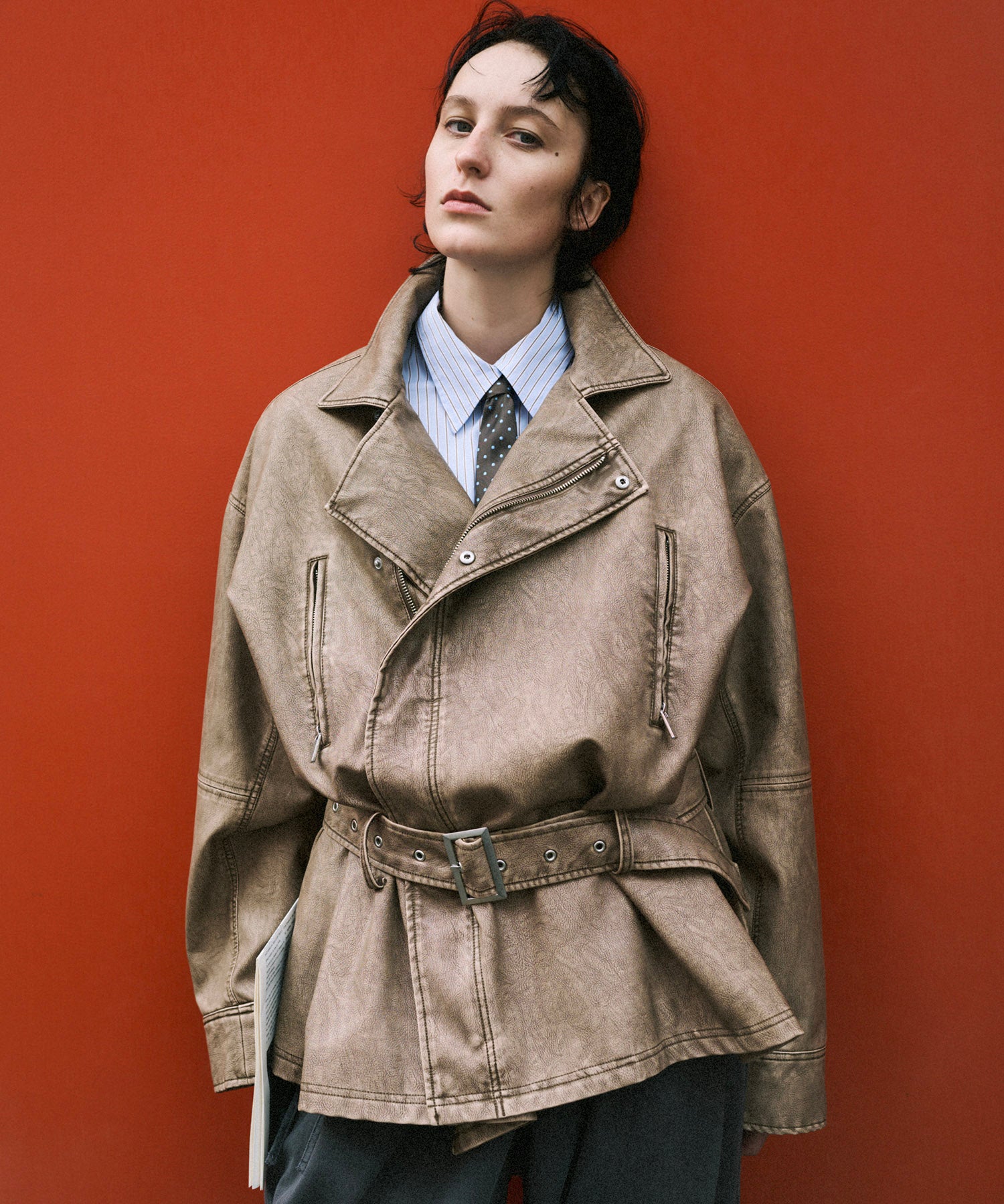 Belted Faux Leather Jacket