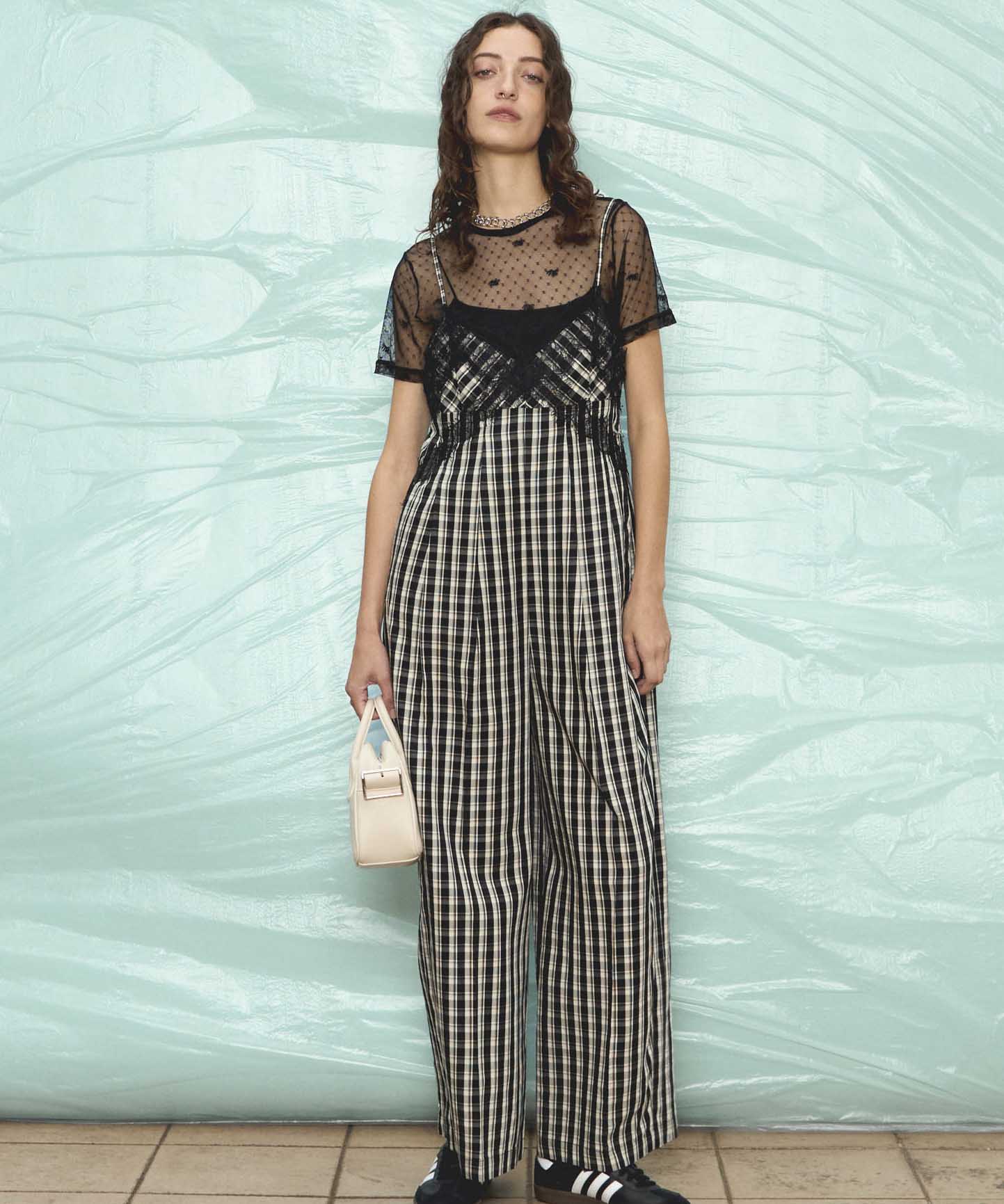 Plaid Lace Camisole All-In-One