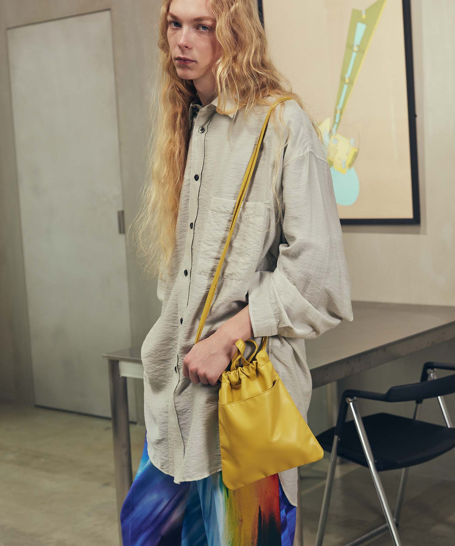 EX】Vegan Leather Shoulder Drawstring Bag