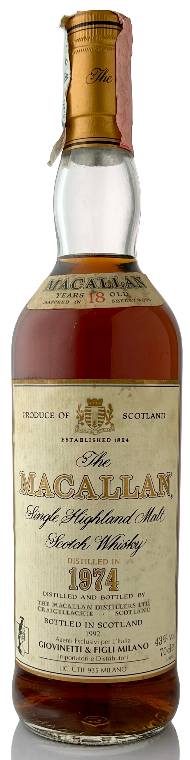 The Macallan 18年 1974年製 シングルモルトウイスキー 空瓶 MACALLAN