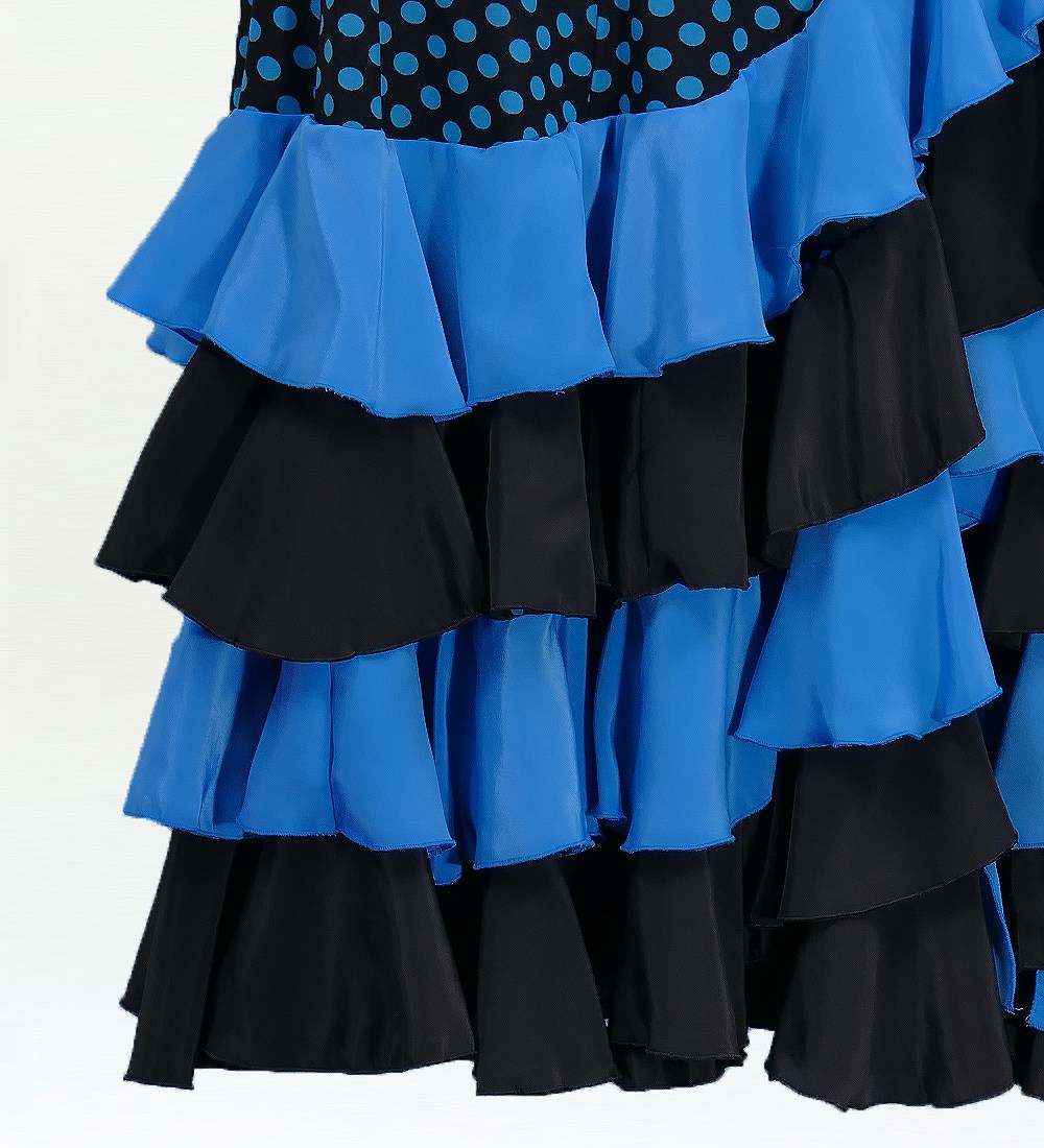 フラメンコ 水玉 フリル マーメイド ファルダ スカート ブルー 2355bl