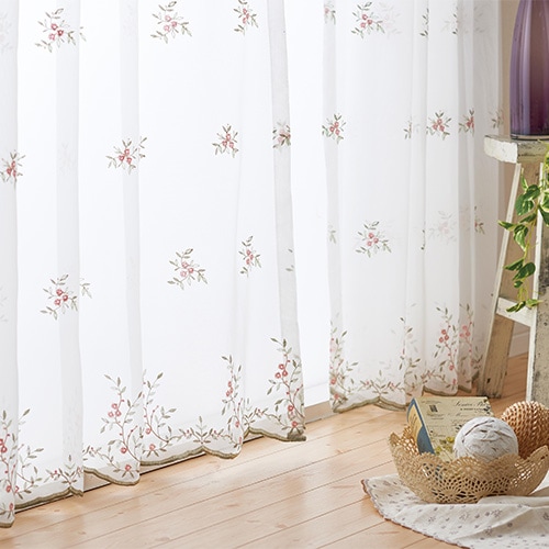 オーダー】裾エバ柄のレース KZ13257(ピンク) | レースカーテン