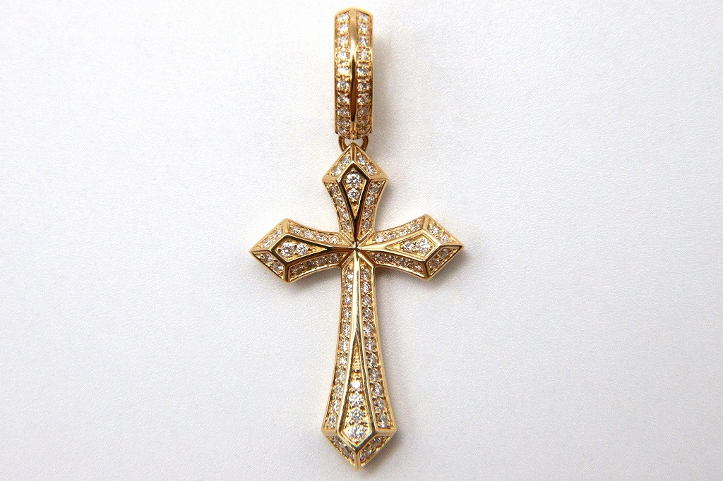 宝石K18 クロスダイヤペンダントトップ ダイヤ：0.35ct サイズ：縦約34