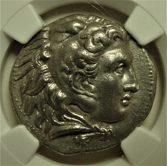 古代マケドニア、アレキサンダー大王のテトラドラクマ銀貨、AU高状態
