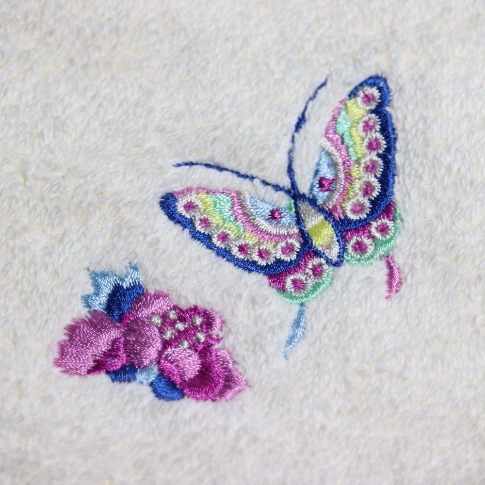 オーガニックコットンタオルハンカチ【花蝶文様刺繍】 | ハンカチ