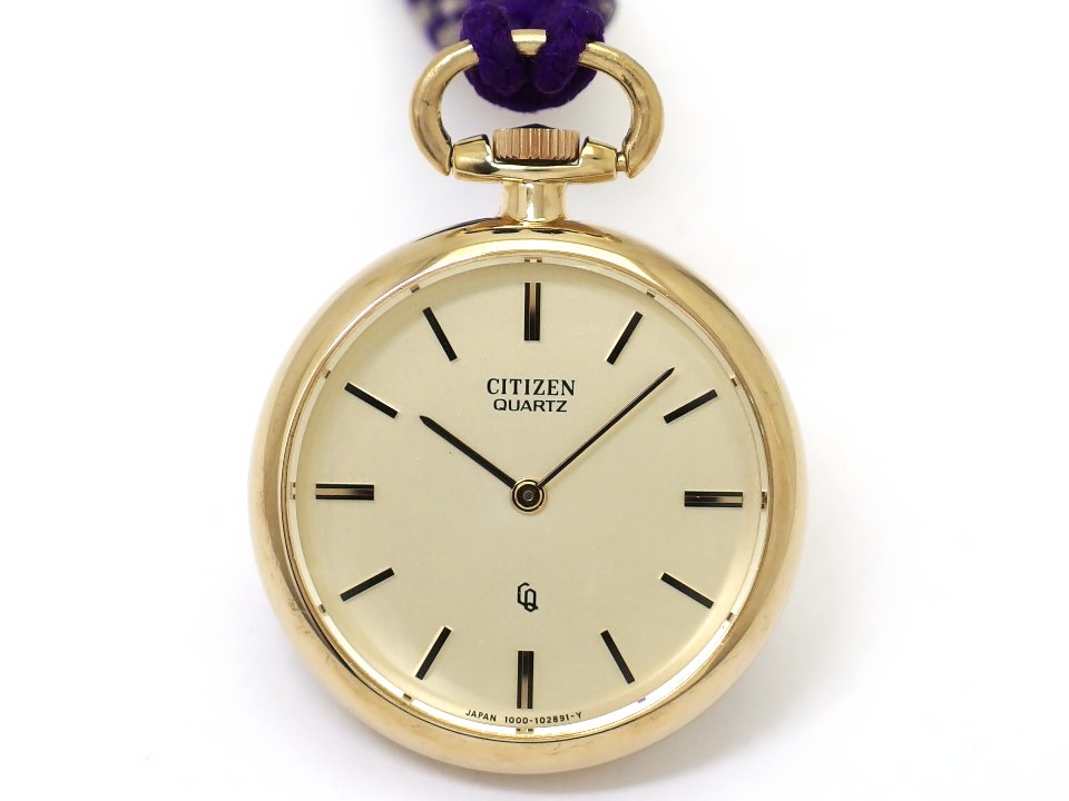 シチズン 懐中時計 29mm 和装用提げ時計 金銀象嵌 五枚笹紋 金メッキ