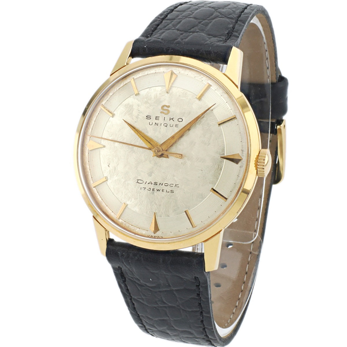 セイコー ユニーク Sマーク 槌目文字盤 J14106 金メッキケース 17石 手
