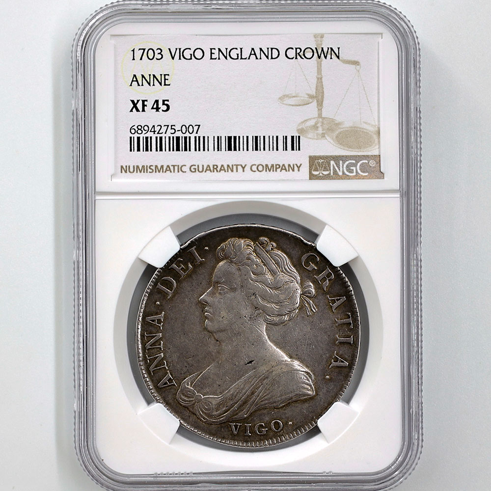 相場60-90万円 1703年VIGO ENGLAND CROWN銀貨 相場60-90万円 1703年