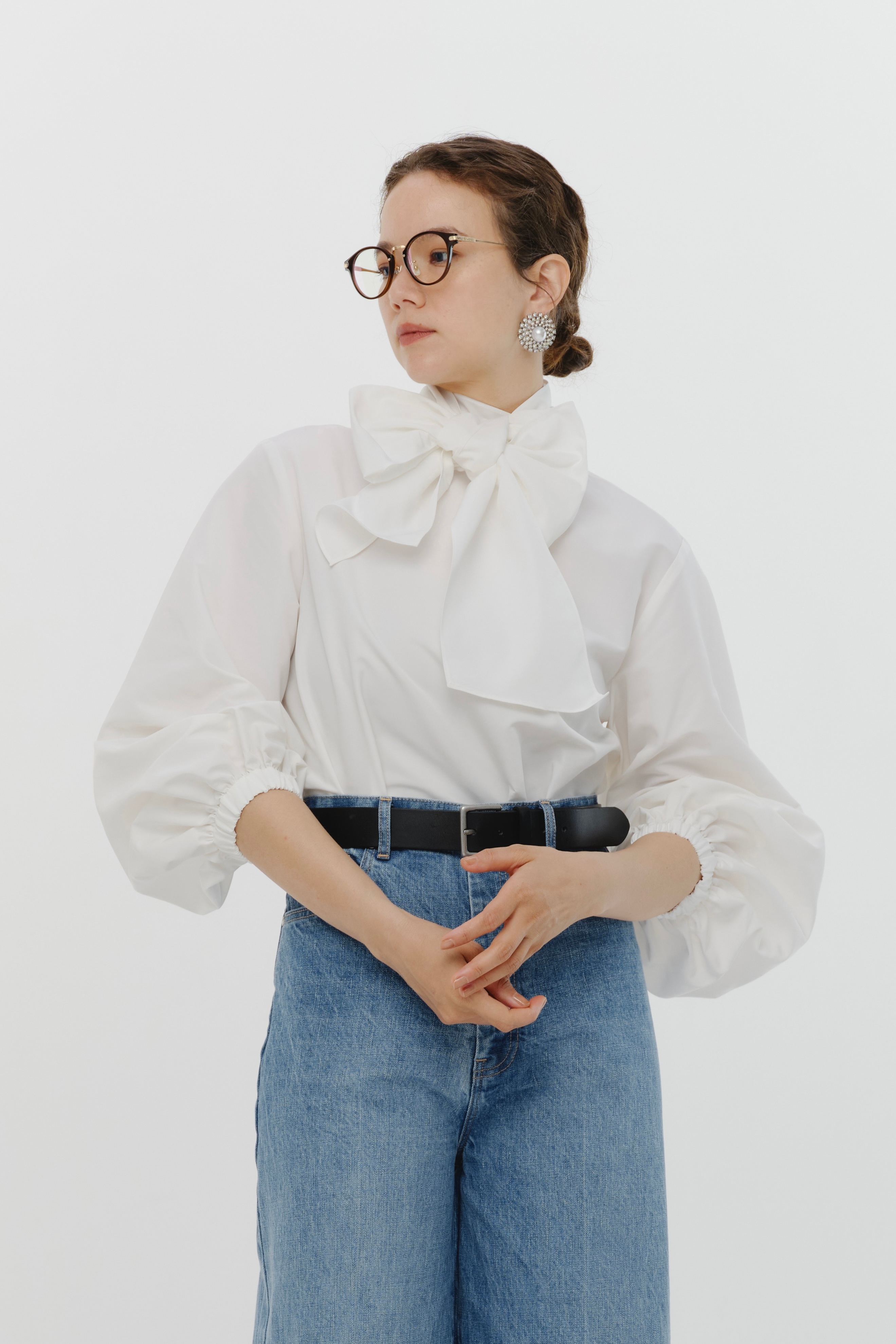 yori ヨリ ネイビー ソフト裏起毛フリルブラウス 2022AW